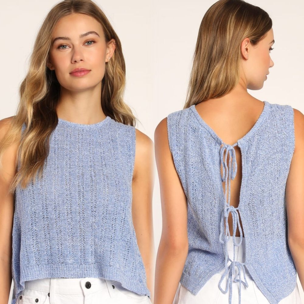Lulu's Women's Tie Away Blue Tie-Back Sweater Knit Tank Top